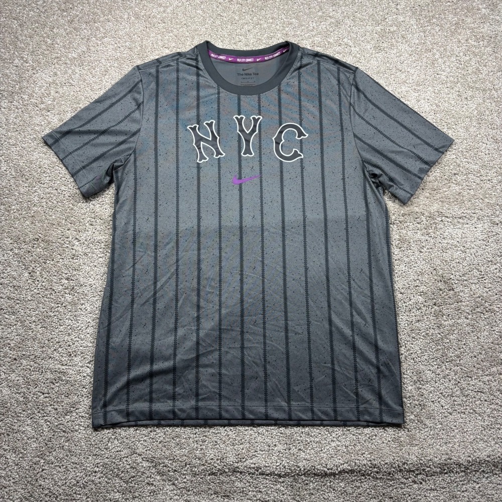 Nike MLB City Connect NYC Mets Dri-FIT Pinstripe Grey T-Shirt 03TI-0AC7 Mens L